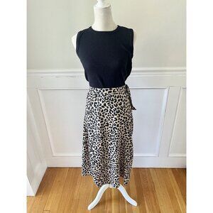 Tori Praver Leopard Print Tie Wrap Midi Skirt S